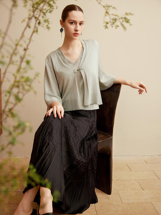 【一粒扣V领小开衫】25年春夏新品女士短款针织开衫时尚七分袖小外套 商品图0