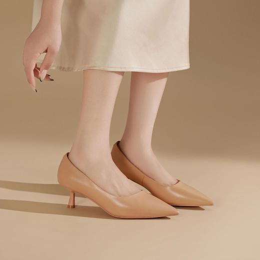 洛诗琳20528春季新款百搭通勤裸色尖头细跟真皮高跟鞋31264 商品图2