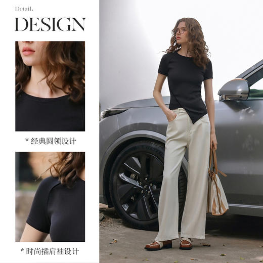 OLrain欧芮儿黑色不规则显瘦T恤女夏季2025年新款圆领小个子上衣 商品图1