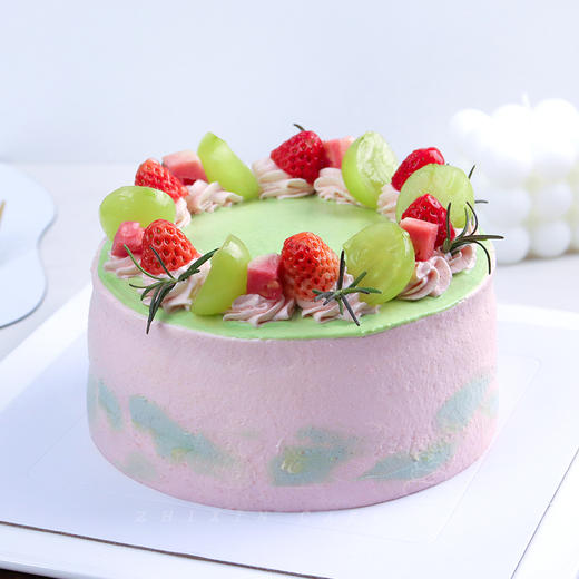 【粉绿花漾】草莓青提芭乐，水果韵味甜美又治愈-可丽卷夹心生日蛋糕 商品图0