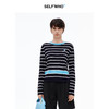【笑脸衣橱】SELFWHO醋酸棉混纺撞色条纹针织长袖t恤女2025夏新款圆领宽松上衣 商品缩略图0