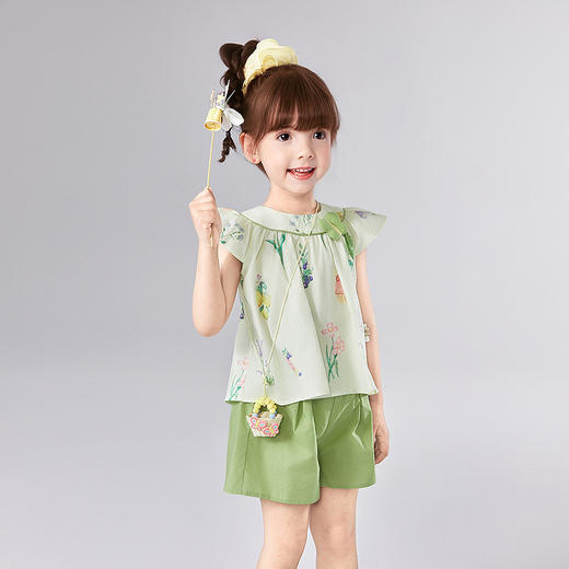 笛莎Deesha 童装女童套装2025夏新款女童水果花卉印花棉布短裤套装 商品图1