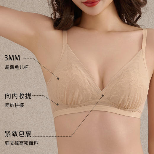 雀说法式真丝三角杯文胸 桑蚕丝性感蕾丝兔儿杯内衣大胸显小AL249 商品图1
