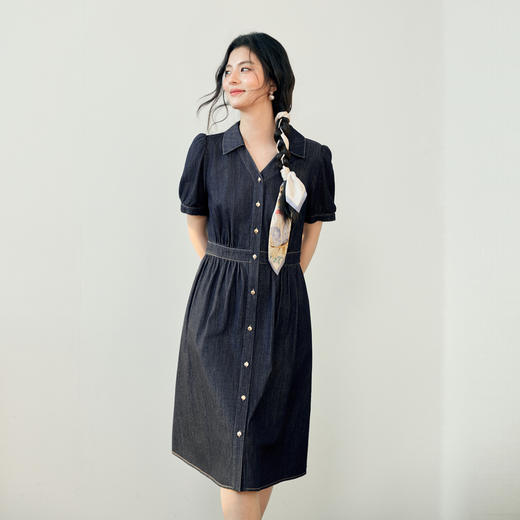 【严选】诗凡黎醋酸原色牛仔裙2025夏新款时髦气质高级感衬衫领连衣裙7G4490061 商品图4