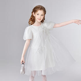 笛莎Deesha 童装女童连衣裙2025夏新款女童优雅网纱蕾丝花朵连衣裙