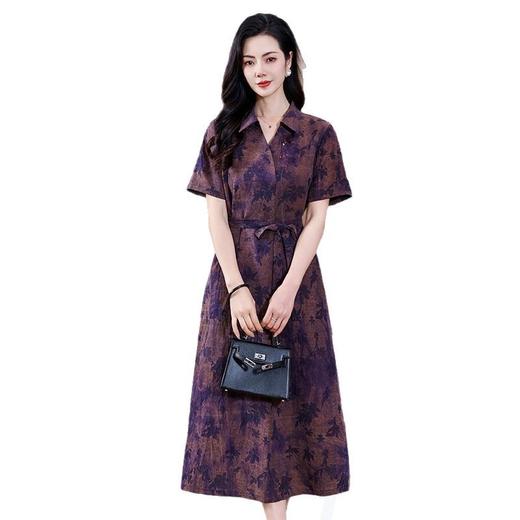 丁摩扎染香云纱连衣裙女新款衬衫领印花桑蚕丝系带真丝裙AL221878 商品图4