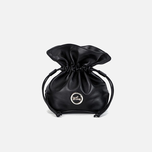 《WHY》YA8835真皮包包黑色小笼包休闲简约女包抽绳福袋斜挎包高级高褶皱水桶包 商品图8