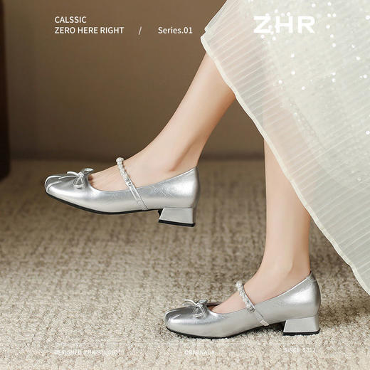 ZHR则则粗跟玛丽珍鞋2025新款气质百搭女鞋气质珍珠浅口单鞋女鞋 商品图8