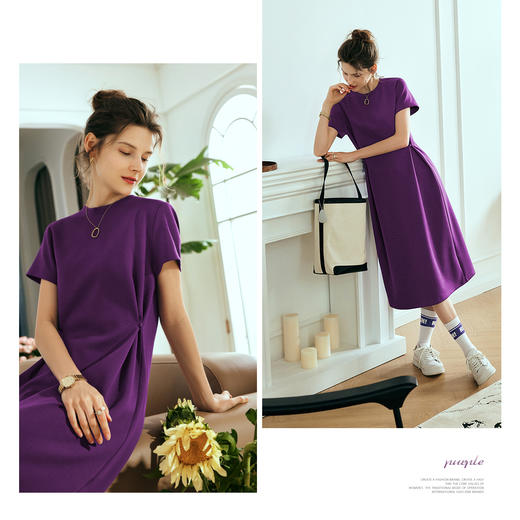 OLrain欧芮儿2025年夏季新款韩系短袖纯色百搭套头休闲圆领连衣裙 商品图2