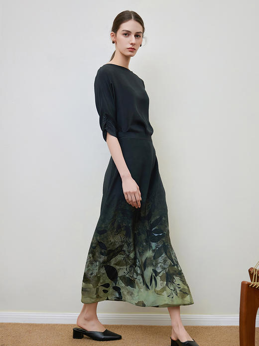 【渐变印花真丝连衣裙】25年春夏新款女士100%桑蚕丝连衣裙系带收腰裙子 商品图1