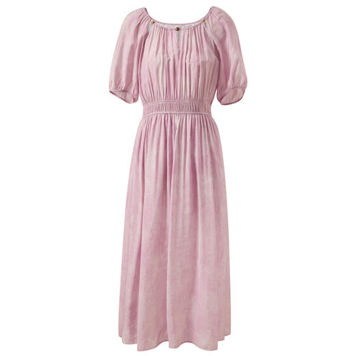 三彩2025夏季新款晕染连衣裙圆领镂空收腰A字裙灯笼袖长裙M 商品图4