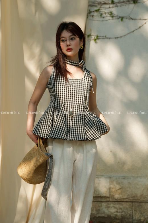 【门店同款】ENJOY夏季“都市漫游”韩系格纹上衣 162297302 商品图0