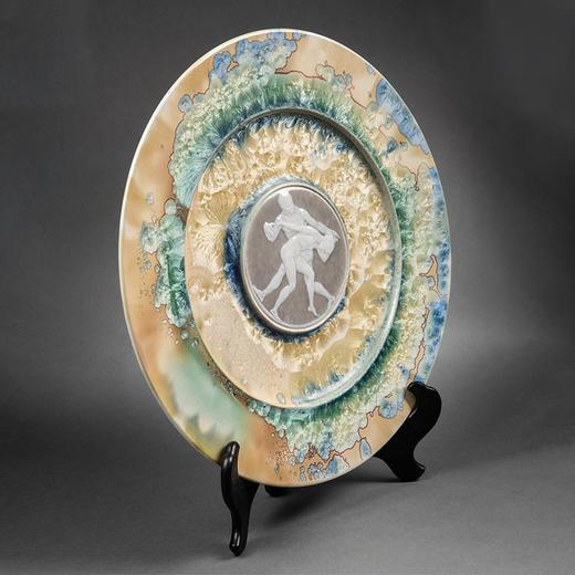 独角鹿西洋古董 1914年代法国御窑出品画师Henri BOUCHÉ-LECLERCQ签名创作亚当与夏娃主题结晶釉堆白瓷盘 商品图2