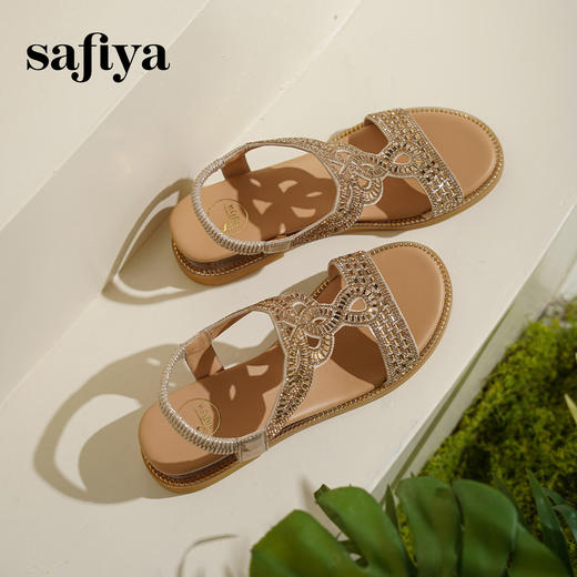 Safiya/索菲娅2025波西米亚水钻镂空休闲坡跟平底罗马度假凉鞋SFD2115348 商品图7