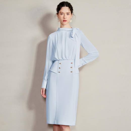 IWY/蓝色法式漂亮独特连衣裙女高级感衬衫接拼西装裙新款假两件套装Q1263 商品图2