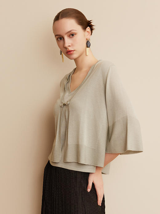 【一粒扣V领小开衫】25年春夏新品女士短款针织开衫时尚七分袖小外套 商品图3