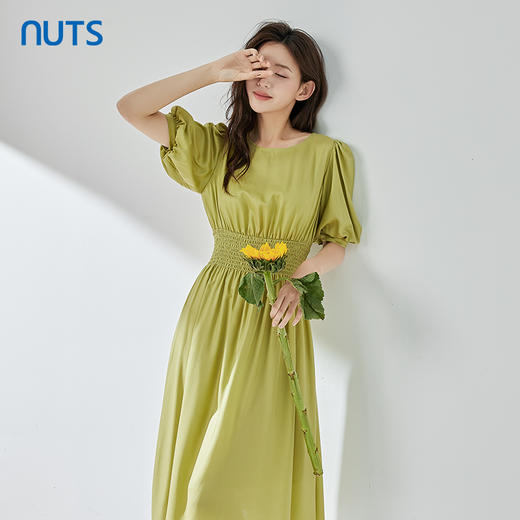 NUTS夏季新品时尚优雅气质圆领收腰显瘦短袖连衣裙323101003B 商品图4