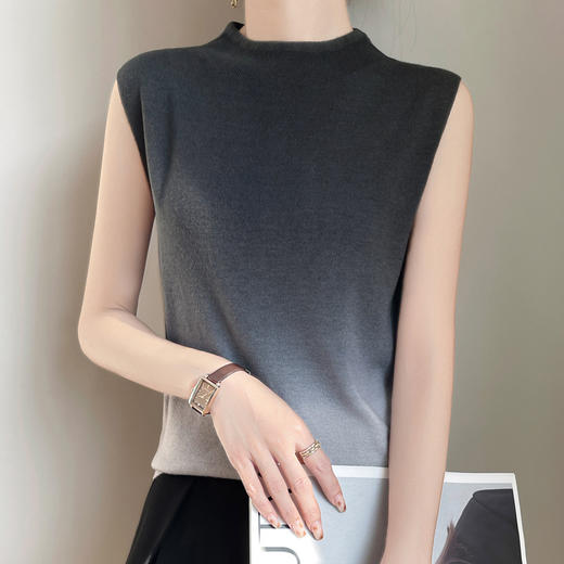 雀说渐变色针织吊带背心新款半高领洋气内搭打底薄款精纺羊毛无袖上衣AL506 商品图1