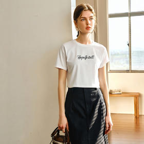 欧芮儿2025夏季新款白色字母绣花简约百搭短袖T恤女宽松休闲上衣