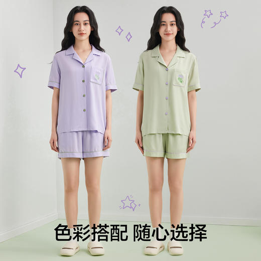 【清仓捡漏】【5A抑菌 莱赛尔天丝】【有棵树】女士短袖短裤凉感家居服套装 商品图9