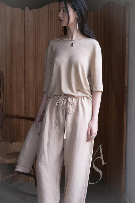 Casey Casey  灰葭粉系带亚麻阔腿裤 商品图0