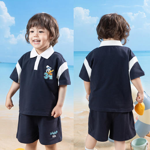 迪士尼25夏新款凉感短袖T恤短裤套装撞色宽松透气运动休闲跑步两件套ZD2ET032 商品图2