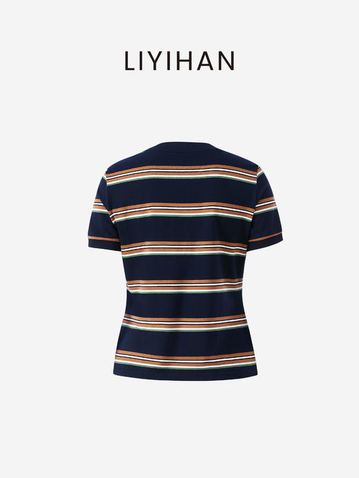 LIYIHAN序章 | 25夏棉条纹手工缝线T恤短款圆领宽松百搭短袖舒适 商品图3