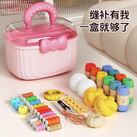 【缝补有我！一盒就够了】蝴蝶结针线收纳盒家用大容量双层带分隔可爱风蝴蝶结旋转diy工具收纳盒 商品图0
