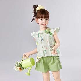 笛莎Deesha 童装女童套装2025夏新款女童水果花卉印花棉布短裤套装