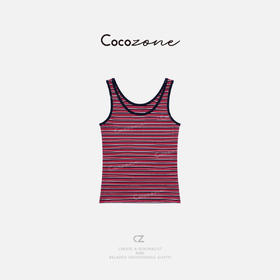COCO ZONE 刘一一 春夏条纹拼色修身显瘦U领女背心CD1A0666