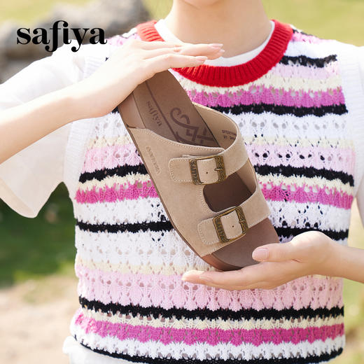 Safiya/索菲娅2025夏季复古休闲双扣带懒人外穿厚底勃肯凉拖鞋SFD2110358 商品图6