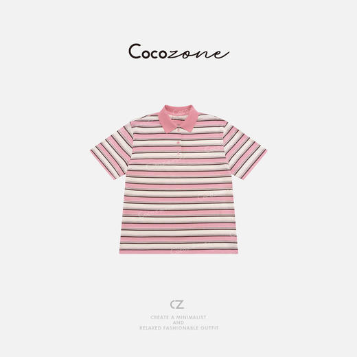 COCO ZONE刘一一 【棉】通勤翻领条纹撞色休闲短袖T恤CD1A0669 商品图0