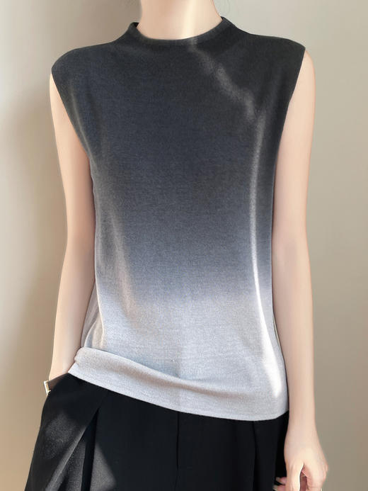 雀说渐变色针织吊带背心新款半高领洋气内搭打底薄款精纺羊毛无袖上衣AL506 商品图5