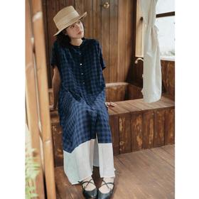 雀说新款文艺休闲松驰感宽松大码女装胖MM显瘦格子拼接连衣裙AL1630