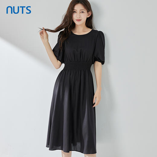 NUTS夏季新品时尚优雅气质圆领收腰显瘦短袖连衣裙323101003B 商品图1