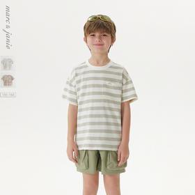 马克珍妮男童复古条纹短袖T恤 儿童纯棉上衣2025年夏装新款550628