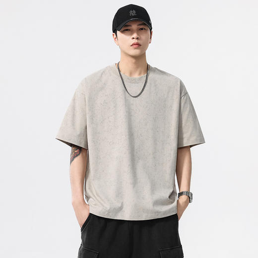 【100%棉】【DQ】大依优型大码男装水洗扎染短袖T恤280g重磅宽松潮牌圆领半袖上衣男士夏季新品 商品图3