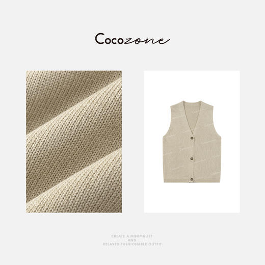 COCO ZONE 刘一一 【亚麻】复古休闲V领单排扣无袖马甲ACD2A0593 商品图2