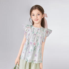笛莎Deesha 童装女童衬衫2025夏新款女童夏日氛围感花版雪纺衬衫