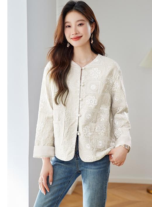白玉兰香雅韵东方棉麻重工珠片绣小香风外套开衫外套 商品图6