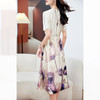 丁摩19姆米重磅弹力缎真丝连衣裙女短袖大码印花系带圆领桑蚕丝中长裙AL9036 商品缩略图3