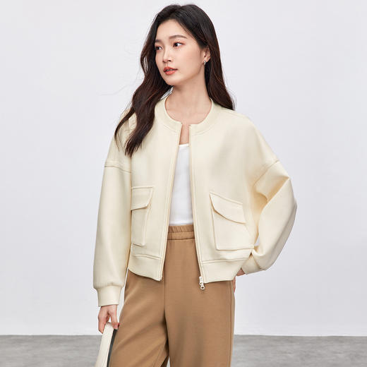【内购】【双面空气层】简约通勤圆领双头拉链蝙蝠袖弹力针织棒球服外套-151W87858 商品图2