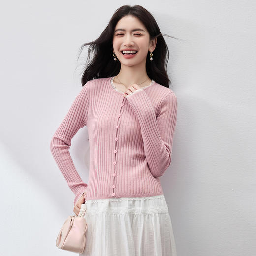 【内购】【云朵衫】优雅通勤拼接蕾丝圆领长袖弹力针织衫-W51H80413 商品图1