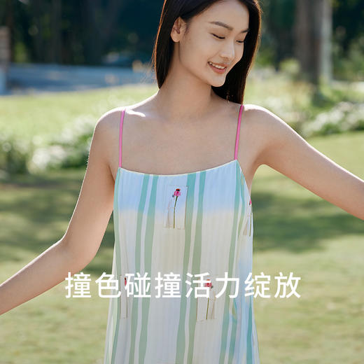 真丝睡衣女100%桑蚕丝简约撞色吊带裙衣裤套短袖短裤家居服金三塔  YSFFB305+YSFFB403 商品图1