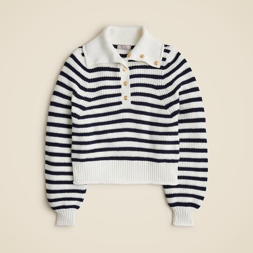 好折！Jcrew 罗纹棉质条纹纽扣领毛衣 商品图3