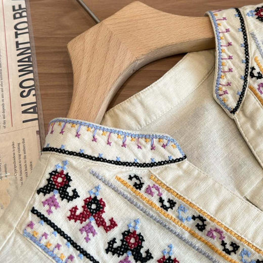 b@sh法式印花V领民族风棉亚麻混纺衬衫040803 商品图12