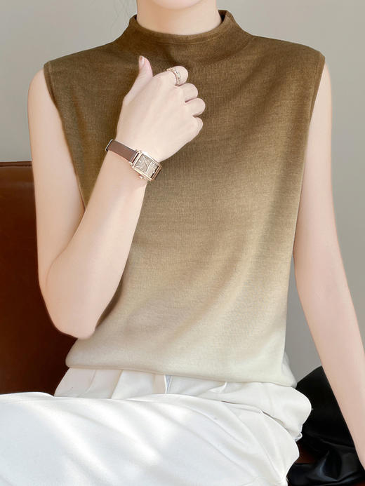 雀说渐变色针织吊带背心新款半高领洋气内搭打底薄款精纺羊毛无袖上衣AL506 商品图6