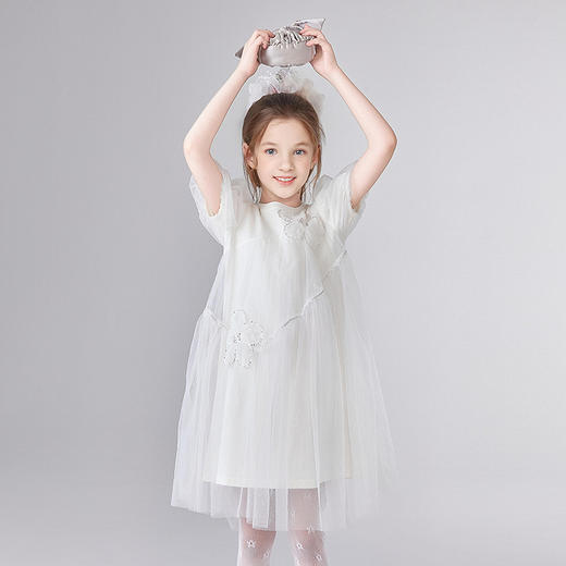 笛莎Deesha 童装女童连衣裙2025夏新款女童优雅网纱蕾丝花朵连衣裙 商品图1