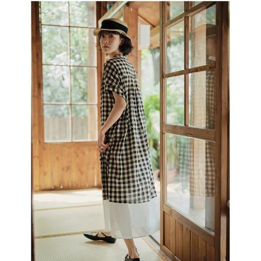 雀说新款文艺休闲松驰感宽松大码女装胖MM显瘦格子拼接连衣裙AL1630 商品图4