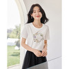 【专属特价】熙世界休闲棉质圆领正肩t恤夏季2025新款清新刺绣短袖体恤上衣 商品缩略图3